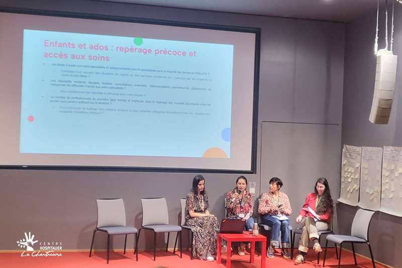 Julie LIEGEON Coordinatrice PTSM 21, Célia Giroux, Référente santé mentale ARS DT 21, Samira GUEDICHI-BEAUDOUIN, chargé de projet promotion Santé Bourgogne-Franche-Comté et Margot FAOES MACEDO, psychologue - Journée départementale du Projet Territorial de Santé Mentale (PTSM) de la Côte-d’Or